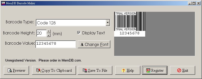 Screenshot for MemDB Barcode Maker 1.0